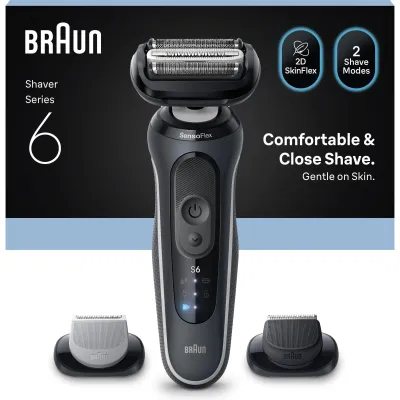 Braun Rasierer Series 6 62-G1650s | Nass-/Trockenrasierer | Akku | Barttrimmer & Bodygroom Aufsätze | grau