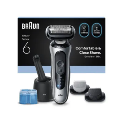 Braun Rasierer Series 6 62-S7650cc | Elektrorasierer Herren | Nass- & Trockenrasur | Akku | SmartCare | silber/schwarz