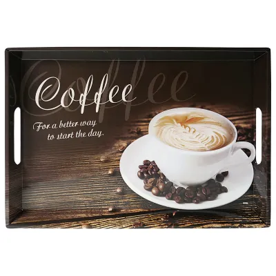 Kesper Serviertablett 77397 | Melamin Tablett Coffee-Motiv | 50x35x4,5 cm | kratzfest | mit Griffen | Braun