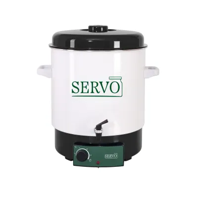 SERVO Einkochautomat 29l | Temperaturregelung | Zeitschaltuhr | Auslaufhahn | Emaille | Schwarz-Weiß