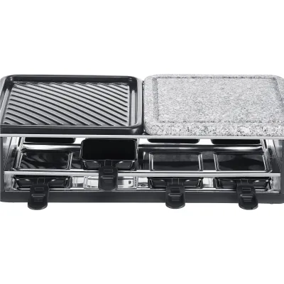 SEVERIN Raclette-Grill RG 2366 | 8 Pfännchen | Naturstein & Antihaftplatte | Temperaturregler | Schwarz