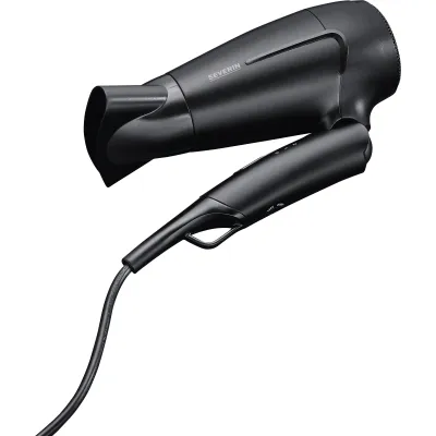 SEVERIN Reise-Haartrockner HT 0159 | Faltbarer Griff | 1.600 Watt | Umschaltbare Spannung | Kaltstufe | Schwarz
