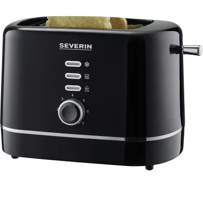 SEVERIN Toaster AT 4321 | 2 Scheiben | 850 Watt | Brotscheibenzentrierung | Auftaufunktion | Krümelschublade | schwarz