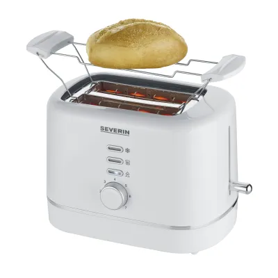 SEVERIN Toaster 2-Scheiben AT 4324 | 850 Watt | Brotscheibenzentrierung | Brötchenaufsatz | Auftaufunktion | Weiß