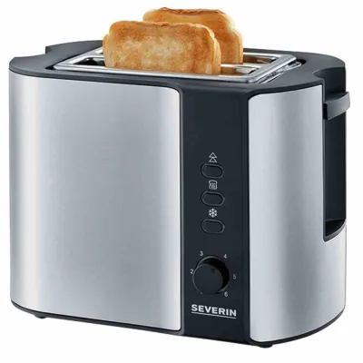 SEVERIN Toaster AT 2589 | 2 Scheiben | Edelstahl | 800W | Brötchenaufsatz | Auftau- & Aufwärmfunktion | schwarz