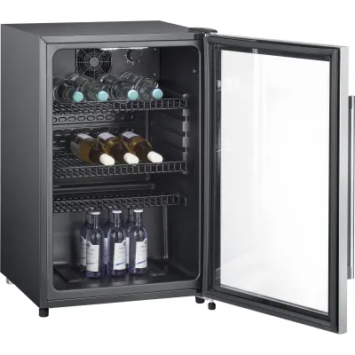 SEVERIN Flaschenkühlschrank FKS 8840 | 118 L | abschließbar | Glastür | Edelstahl | 3 Ablagen | LED | EEK C | schwarz