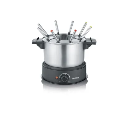 SEVERIN Fondue FO 2470 | Elektro-Fondueset | 1,4l Edelstahltopf | 8 Gabeln | 1500W | stufenlos regelbar | schwarz