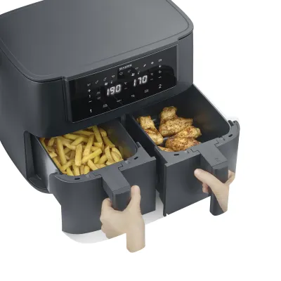 SEVERIN Doppel-Heißluftfritteuse FR 2463 | 2x4L | 2600W | Touch-Bedienung | 10 Programme | Timer | schwarz