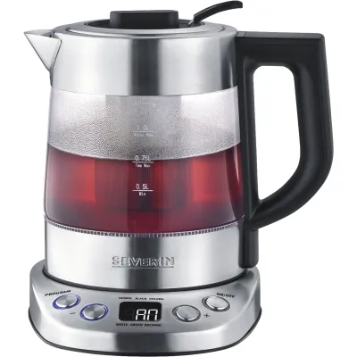 SEVERIN Glas Wasserkocher & Teekocher WK 3473 | 1L | 2200W | Temperaturwahl | 5 Teeprogramme | Warmhaltefunktion