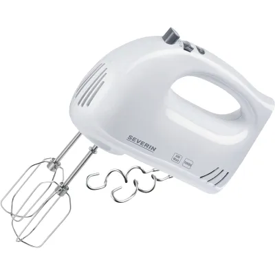 SEVERIN Handmixer HM 3820 | 300 Watt | 5 Geschwindigkeitsstufen + Turbo | 2 Knethaken & 2 Rührbesen | weiß-grau