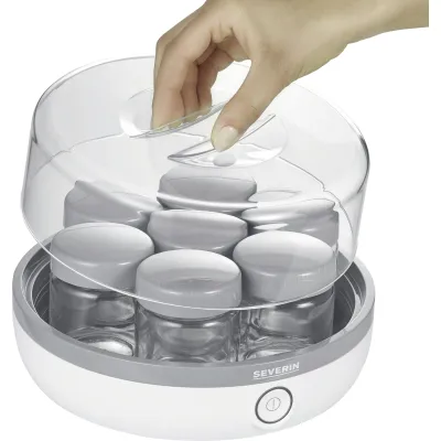 SEVERIN Joghurtbereiter JG 3518 | Joghurtmaschine 7 Portionsgläser à 150ml | Memo-Skala | 13W | weiß/hellgrau