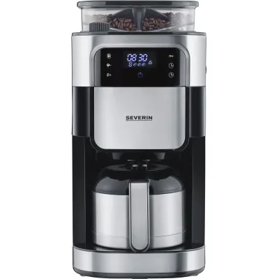 SEVERIN Filterkaffeemaschine KA 4814 | mit Mahlwerk & Aromawahl | 8 Tassen | Edelstahl-Thermokanne | Timer | Schwarz