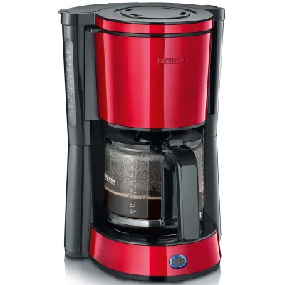 SEVERIN Filterkaffeemaschine KA 4817 | 10 Tassen | 1000W | Glaskanne | Schwenkfilter | Tropfstopp | Rot-Schwarz