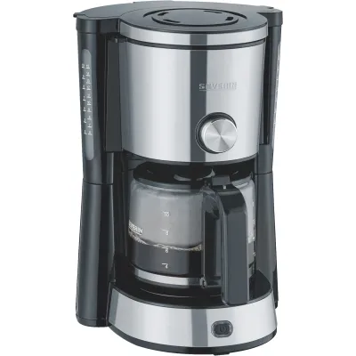 SEVERIN Filterkaffeemaschine KA 4825 | 10 Tassen | AromaSwitch | Glaskanne | 1000W | Edelstahl gebürstet-schwarz
