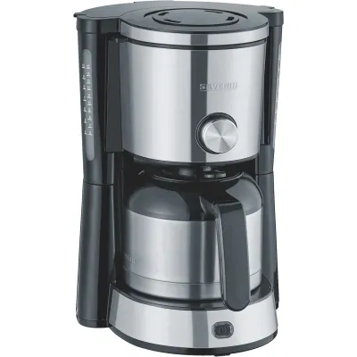 SEVERIN Filterkaffeemaschine KA 4845 | AromaSwitch | 1L Thermokanne | Edelstahl-schwarz | 1000W | Schwenkfilter