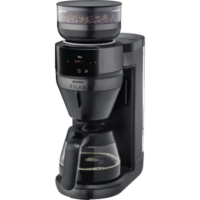 SEVERIN Filterkaffeemaschine KA 4854 | Vollautomat | Kaffeemühle | Touch-Bedienung | Timer | Glaskanne | Schwarz
