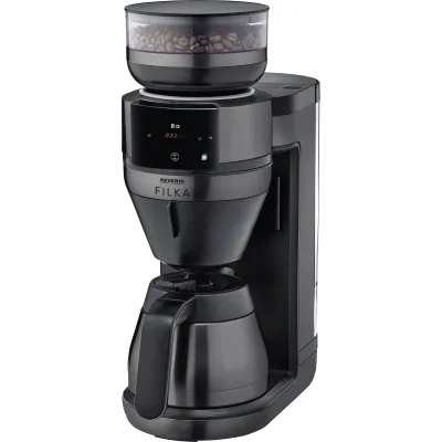 SEVERIN Filterkaffeemaschine KA 4855 | Vollautomat mit Thermokanne | integrierte Mühle | 1520W | Touch-Timer | Schwarz