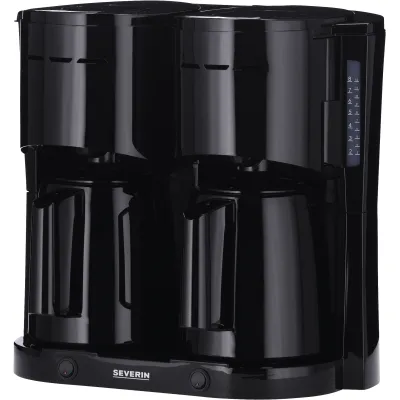 SEVERIN Duo-Filterkaffeemaschine KA 9315 | 2 Thermokannen | 16 Tassen | 2x1000W | Tropfstopp | Schwenkfilter | Schwarz