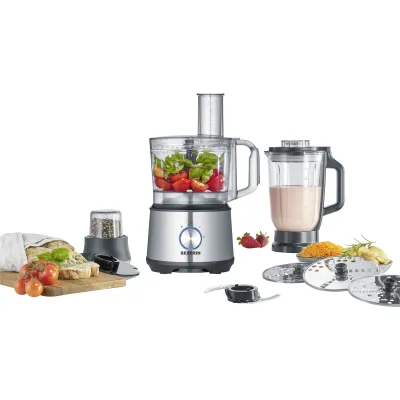 Severin Küchenmaschine KM 3892 | Multifunktional 1200 W | 1,5L Glas-Mixer | Edelstahl | Zerkleinerer | Schwarz Silber