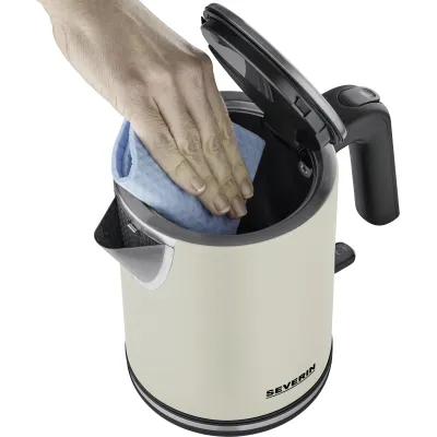 Severin Wasserkocher WK 9577 | 1L | 2400W | kabellos 360° Sockel | Kalkfilter herausnehmbar | Edelstahl | Dusty Beige