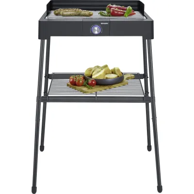 Severin Standgrill PG 8566 | Elektrogrill 2200 W | Edelstahl-Grillrost | Temperaturregler | Windschutz | Schwarz