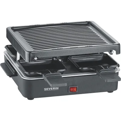 SEVERIN Raclette-Grill RG 2370 | Raclette für 4 Personen | Antihaft-Grillplatte geriffelt 21x21 cm | 600W | schwarz