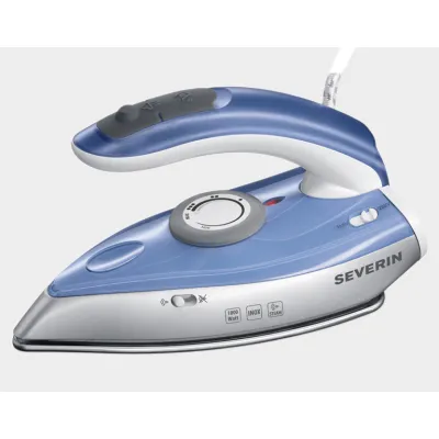 Severin Reisebügeleisen BA 3234 | Dampffunktion | 1000W | Edelstahlsohle | klappbar | 50ml Tank | silber/blau