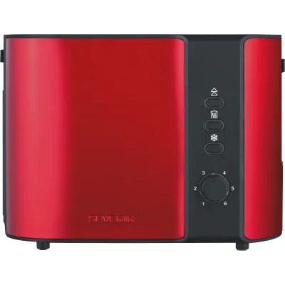 SEVERIN Toaster AT 2217 | 2-Scheiben-Toaster Edelstahl | 800 W | Brötchenaufsatz | Auftaufunktion | rot-schwarz