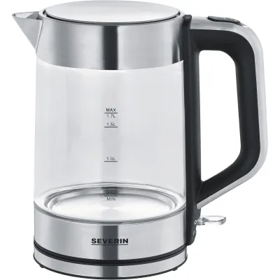 SEVERIN Wasserkocher WK 3420 | Glas-Edelstahl | 1,7L | 2200W | BPA-frei | Kalkfilter | 360° kabellos | schwarz