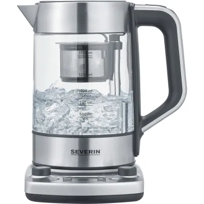 SEVERIN Teekocher Professional WK 3422 | Wasserkocher 1,7l | Auto-Liftfunktion | Temperatureinstellung | Edelstahl/Glas
