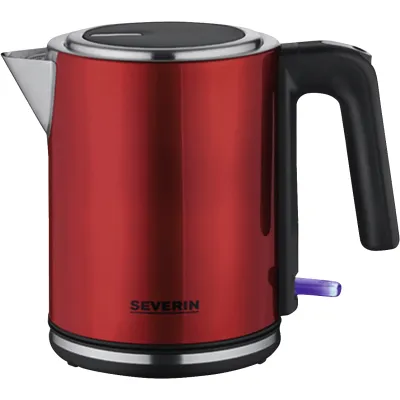 SEVERIN Wasserkocher WK 3427 | 1L Edelstahl | 2400W | Kalkfilter | schnurlos | 360°-Sockel | Deckel per Knopfdruck | rot