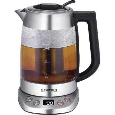 SEVERIN Glas Tee- & Wasserkocher WK 3480 | 1,7L | 3000W | Temperaturwahl | 5 Teeprogramme | Edelstahl