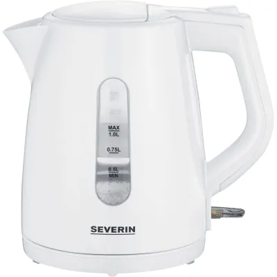 SEVERIN Wasserkocher WK 3411 | 1,0 Liter | 2.200 Watt | kabellos | 360°-Sockel | Kalkfilter | Kunststoff | weiß
