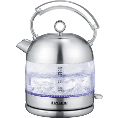 SEVERIN Wasserkocher WK 3459 | Glas-Edelstahl | 1,7L | 2400W | Retro Design | BPA-frei | Kalkfilter | schwarz-silber