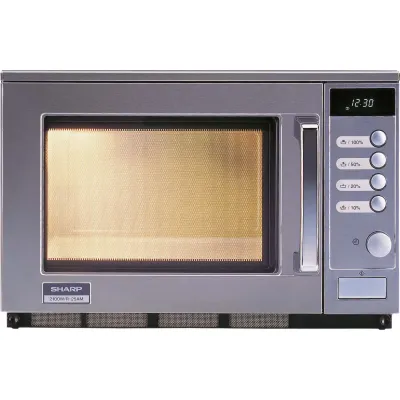 SHARP Gastro-Mikrowelle R-25AM | Profi Mikrowellengerät 2100W | 20L | Edelstahl | 4 Stufen | Standgerät | Silber