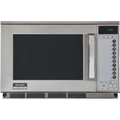 SHARP Gastro-Mikrowelle R-25AT | Mikrowelle 20L | 2100W | Profi Standgerät | 11 Leistungsstufen | Edelstahl Silber