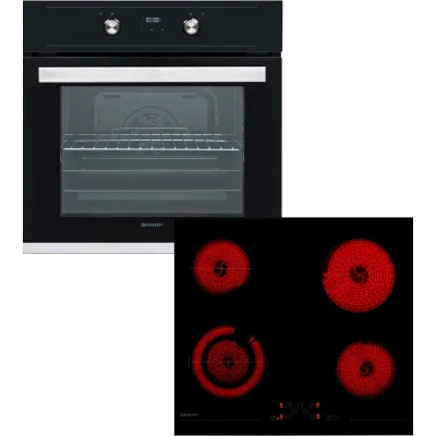 Sharp Einbau-Herdset K-60D19BM1-EU+KH-6V0 | Glaskeramikkochfeld 60 cm | A | 69 l Backofen | 4 Kochzonen | Timer | Graphit