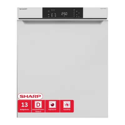 SHARP Unterbau Geschirrspüler QW-NA1CU47DW-DE | 60 cm | 13 Maßgedecke | 4 Programme | QuickWash 30 Min | AquaStop | Weiß