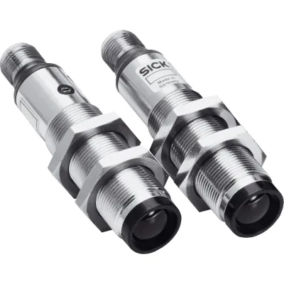 SICK Einweg-Lichtschranke VS/VE18-4P3240 | PNP | 20 m Reichweite | M12 Stecker | Metall | IP67 | Ø18 mm | Infrarot