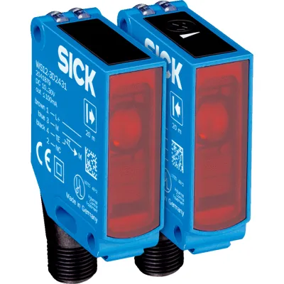 Sick Einweg-Lichtschranke WSE12-3P2431 | PNP | 20m Reichweite | M12 Stecker | IP67 | Rotlicht