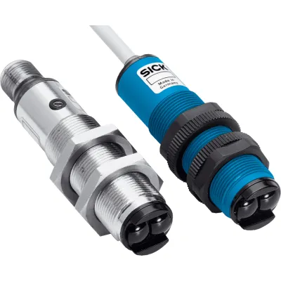 Sick Reflexionslichtschranke VL18-4P3740 | PNP | 3,7 m Reichweite | M12 Stecker | IP67 | Rotlicht | Zylinder Kunststoff