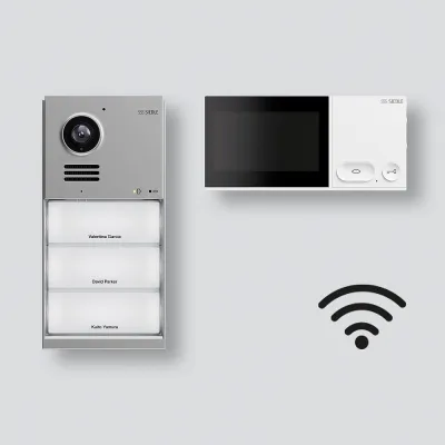 Siedle Video-Türsprechanlage IQSW-0 Set | LAN/WiFi | Video-Innen- & Außenstation | 4,3 Zoll | Aufputz | Aluminium/Silber