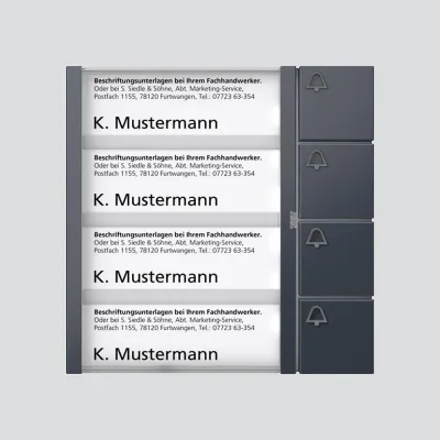 Siedle Bus-Tasten-Modul BTM 650-04 AG | 4 Klingeltasten | Namensschildtasche | Bus-System | Auf-/Unterputz | anthrazit