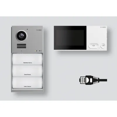 Siedle Video-Türsprechset IQSL-0 | LAN | 4,3" Farbmonitor | Aufputz | Alu Silber | 1 Innen- & 1 Außenstation