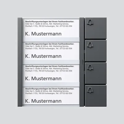 Siedle BTM 650-04 DG | Bus-Tastenmodul 4-fach | Klingelmodul | Namensschilder | Unterputz/Aufputz | dunkelgrau