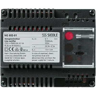 Siedle Netzgerät NG 602-01 DE | Netzgleichrichter 1+n Technik | 230V AC | 23,3V Ausgang | IP20 | DIN-Schiene | Schwarz