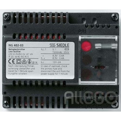 Bild: Siedle&S. Netzgleichrichter 230V/12VAC - 8,3VDC NG 402-03
