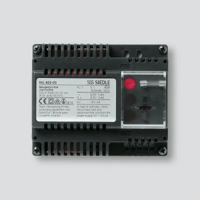 Siedle Netzgleichrichter NG 402-03 | 230V Eingang | 8,3V DC Ausgang | Mehrdraht-System | DIN-Schiene | IP20 | Schwarz