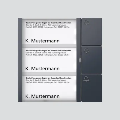 Siedle TM 612-3 AG Tastenmodul 3-fach | 1+n-System | anthrazit | Unterputz/Aufputz | 99x99x27 mm