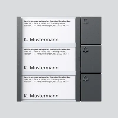 Siedle Tastenmodul TM 612-3 DG | 3 Klingeltasten | 1+n System | Namensschild | Unterputz/Aufputz | dunkelgrau-glimmer